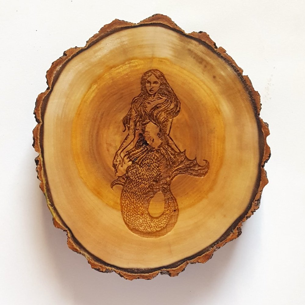 Mermaid Wooden Tree Slice Incense Stick Holder